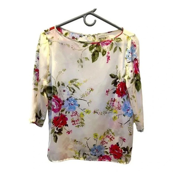 Tahari ASL Women’s XS Boatneck Floral‎ 3/4 Sleeve Blouse Spring - Picture 4 of 6